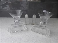 butter dishes, crystal glasses, shakers