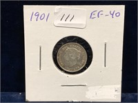 1901 Can Silver Five Cent Piece  EF40