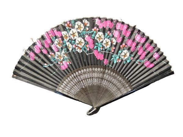 Elegant Decorative Hand Fan with Black and Pink Fl