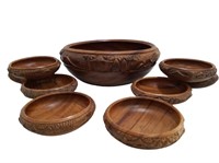 Wooden Serving Bowl And 8 Smaller Bowls Set Y160