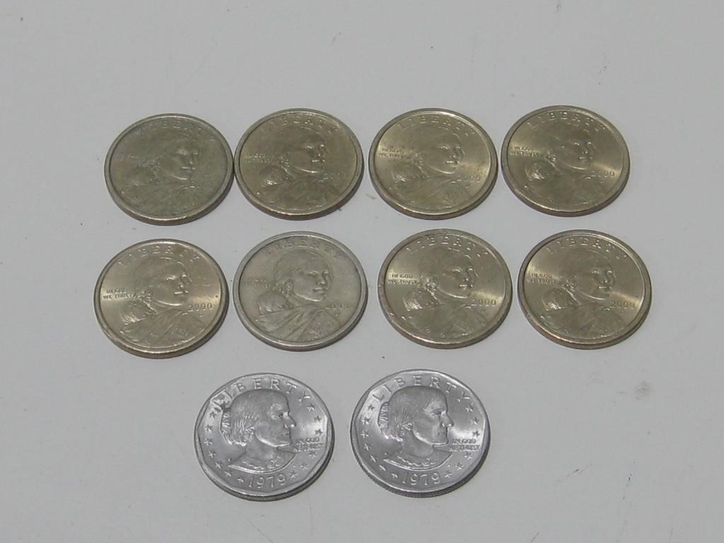 Eight Sacagawea & 2 Susan B Anthony Dollar Coins