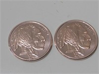Two .999 Fine Copper Indian Head Buffalo Coins