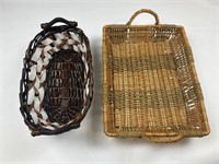 2- Rectangular Rattan Tray Baskets and brown