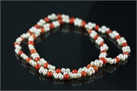 Chinese Pearl and Red Coral Necklace
