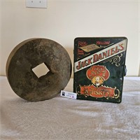 Sharpening Stone/Wheel and Advertising Tin