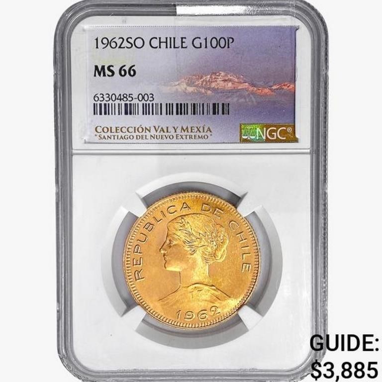 1962SO Chile 100 Pesos .5885oz. Gold NGC MS66