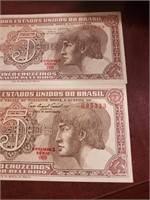 Brasil 5 Cruzeiros X 2 DIFFERENT SIGNATURES 1961