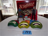 DELUXE SCRABBLE, NINJA TURTLE MASKS & MISC.