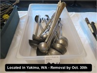 LOT, ASSORTED LADLES W/TUB