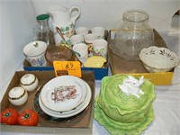 3 FLATS WITH LENOX BOWL, POTTERY PITCHER AND