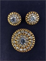 Vintage Goldtone Brooch & Clip Earrings