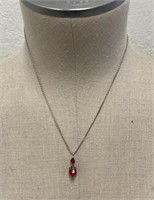 Sterling Necklace with Red Bead Pendant