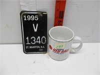 Vintage License Plate & Cup