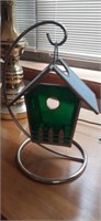 Stain glass birdhouse with stand
