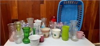 Laundry basket full of vases and more including