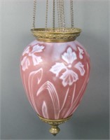 Victorian Cranberry Opal Glass Hanging  Oil Lamp