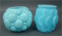 Two Blue Opaque Toothpick Holders