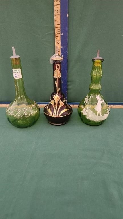 3 VINTAGE BARBER'S BOTTLES ONE MARY GREGORY PATT.