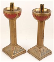 PAIR OF BRASS TAPERED CANDLE HOLDERS