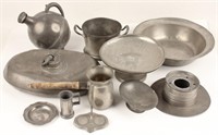 11 PIECES OF PEWTER HOUSEWARES