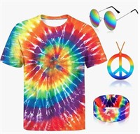 4 Pieces Hippie Costume Set,Tie Dye Size 3XL