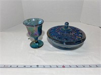 Matching Colorful Glass Dish with Lid and Cup