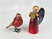 Erzgebirge Angel Candle Holder & Cardinal Figurine