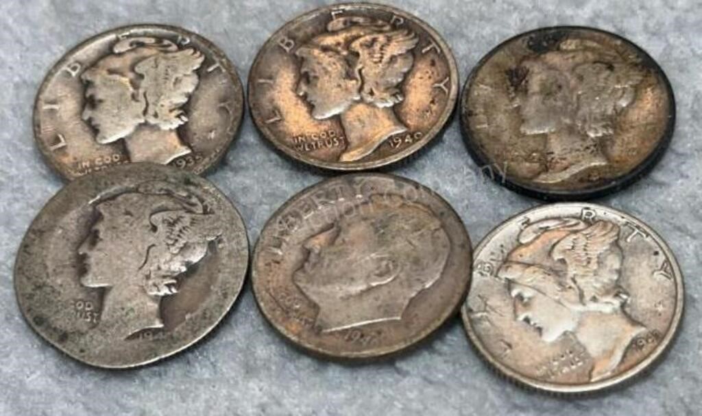 6 Silver Dimes, Mercury & Rosevelt