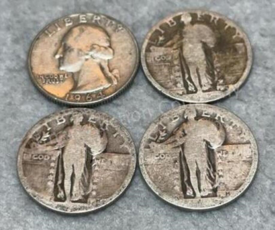 4 Silver Quarters, Standing & Washington