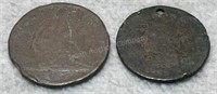 1867 Worn Seated 1/2 Dollar, Large Cent Drilled