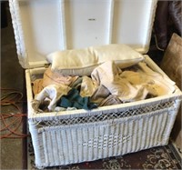 White Whicker Chest with Contents of Towels and