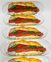 6 Glass Trays With Sandwich Design By Elaine