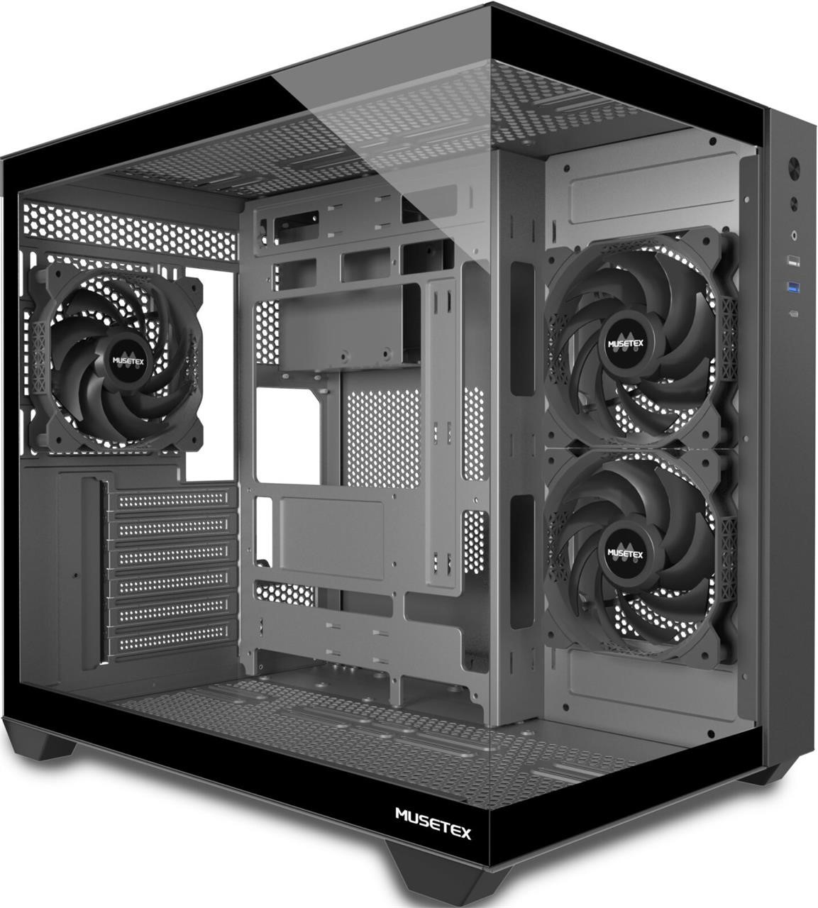 MUSETEX ATX PC Case, 3 x 120mm Fans Pre-Installed,