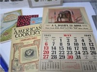PRINTS, OLD COOKBOOKS, & 1945 CALENDAR
