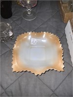 white peach milk glass dish fluted edges