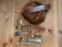 Vintage belt, buckles, and watch assortment