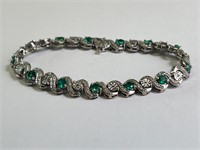 Sterling Incredible Emerald/Diamond Bracelet 19 Gr