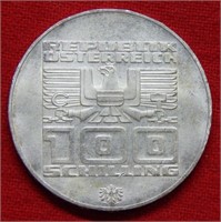 1976 Austria Silver 100 Shilling Olympic Commem