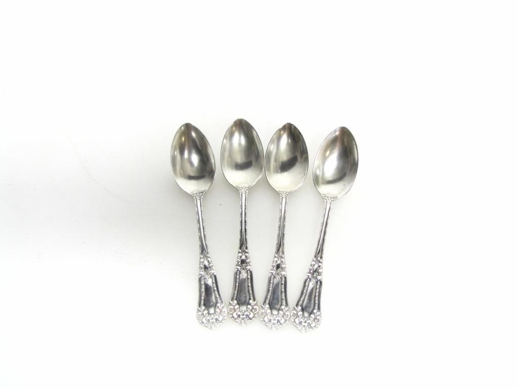 SET OF 4 STAMPED STERLING SILVER TEA SPOONS