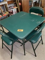 GREEN CARD TABLE & 4 FOLDING CHAIRS