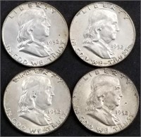 4 BU 1952 Franklin Silver Half Dollars