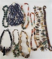 Natural And Polished Stone Necklace Lot Of 9