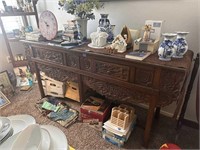 VTG 79 X 21 ORNATE BUFFET OR ENTRY TABLE (MOVER)