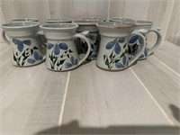 Hand Painted Pottery Coffee Mugs (set of 9)