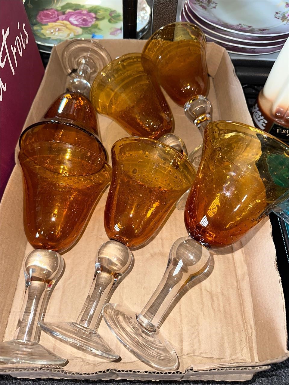 Hand blown Amber Wine Glasses