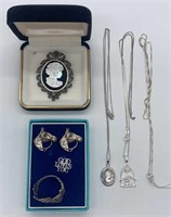 Sterling Silver Pins, Necklaces, Ring, & Brooch