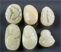 6 Assorted Chinese Hetian White Jade Carved Toggle