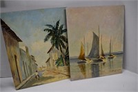 Two Vintage Signed Oil on Board Paintings