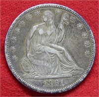 1861 Seated Liberty Silver Half Dollar No Motto