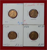 (4) Lincoln Wheat Cent - 1929-1936-1919-1925